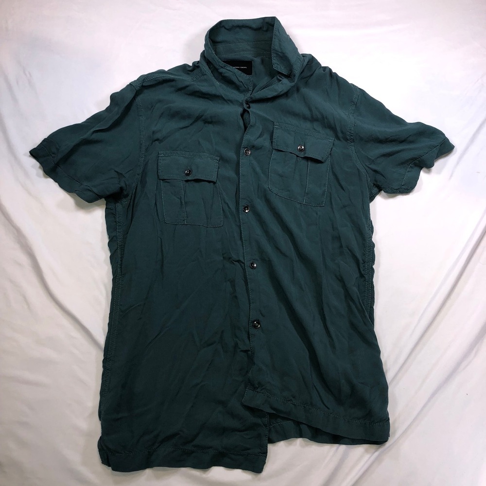 INC International Concepts Mens Small Green Viscose Short Sleeve Button Down